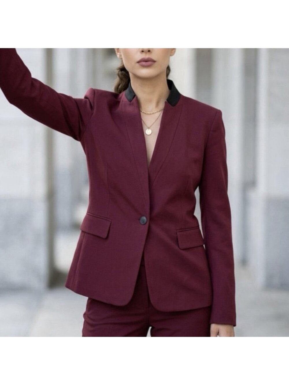 Rag & Bone Archer Blazer Burgundy Port One Button Black Contrast Women’s Size 2